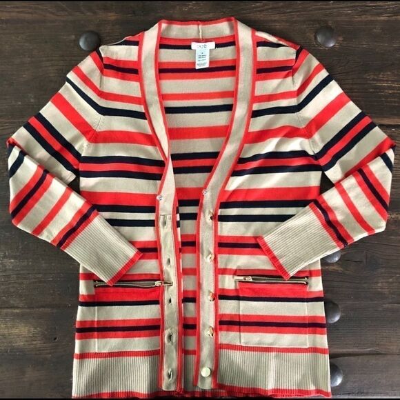 Cache V Neck Stripe Button Up Cardigan Sweater - Picture 7 of 12